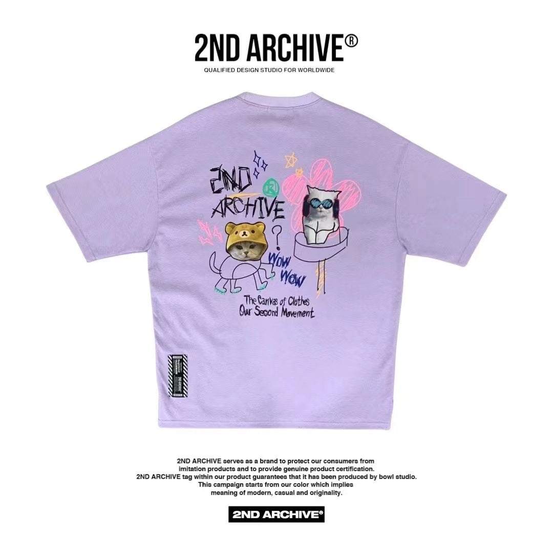 【一口價$277/件】🇰🇷韓國直送🇰🇷 2ND ARCHIVE Pink Flower Cat T-shirt - 4 Color