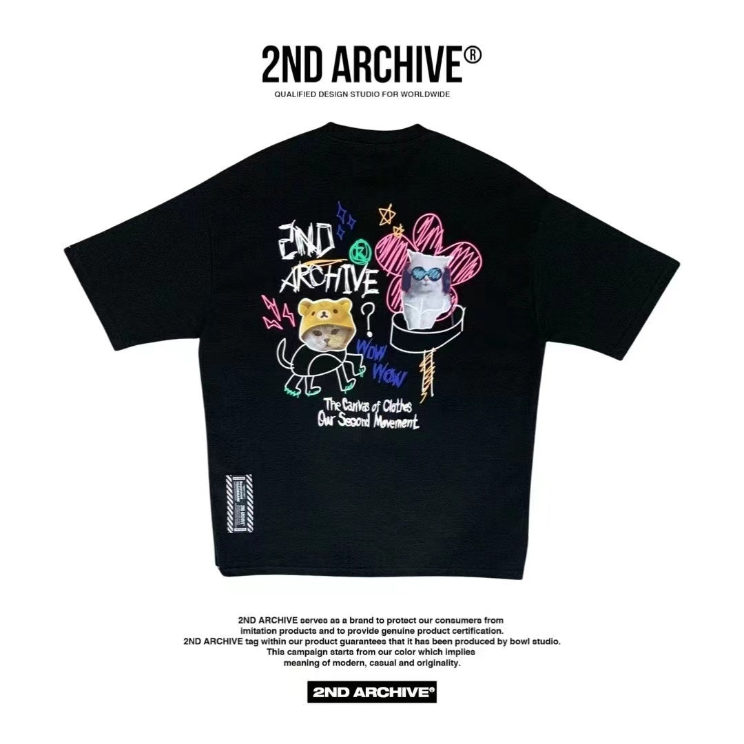 【一口價$277/件】🇰🇷韓國直送🇰🇷 2ND ARCHIVE Pink Flower Cat T-shirt - 4 Color