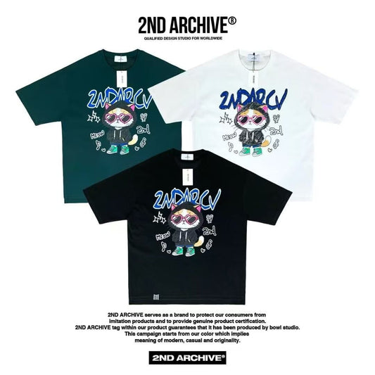 🇰🇷韓國直送🇰🇷 2ND ARCHIVE Cat wearing heart glasses T-shirt -3 Color