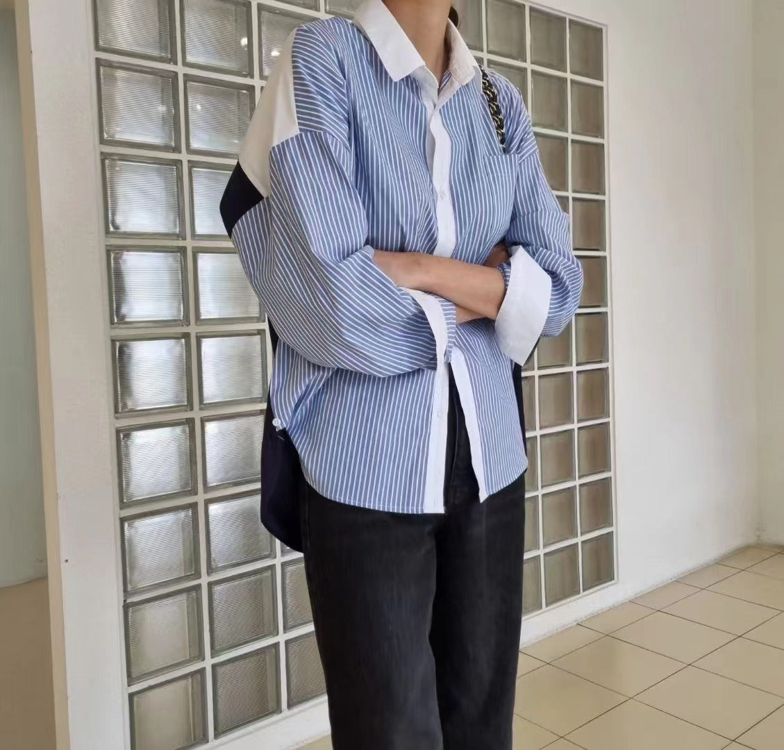 韓國直送Color Block Shirt Top  - 2 Color