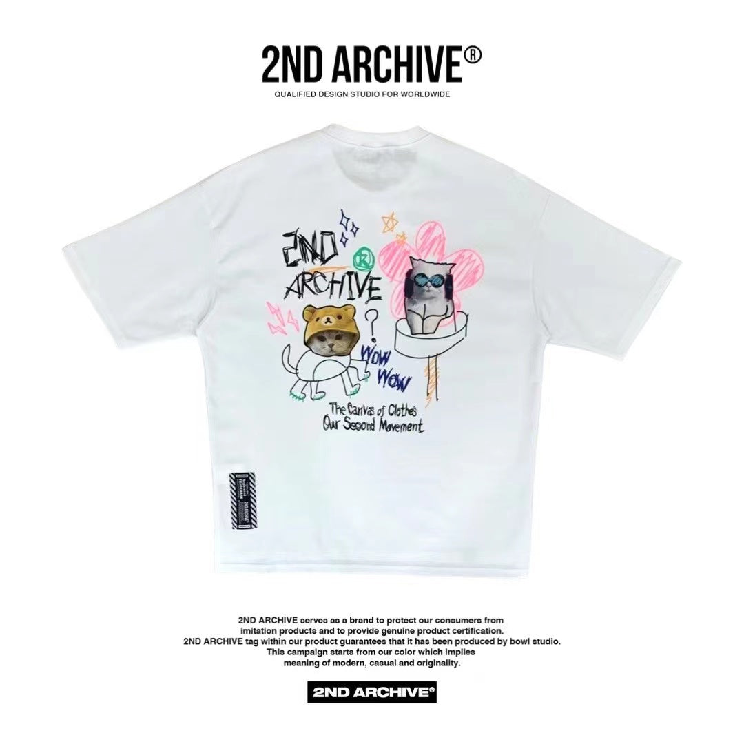 【一口價$277/件】🇰🇷韓國直送🇰🇷 2ND ARCHIVE Pink Flower Cat T-shirt - 4 Color
