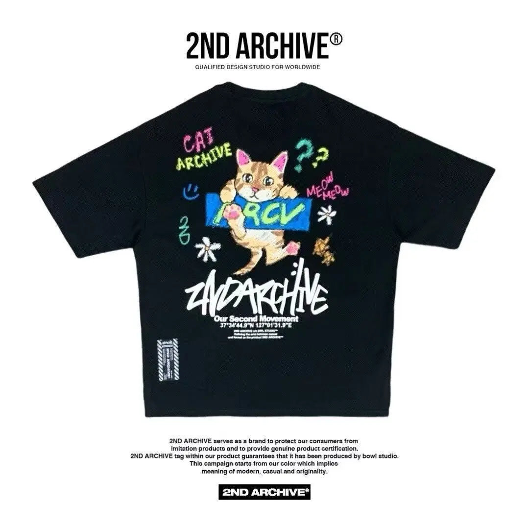 韓國直送 2ND ARCHIVE Monthly Cat Crayon Tee HLY & CHOCCICO