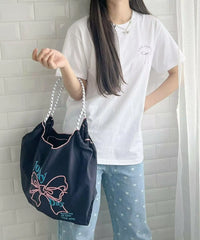 日本直送Ribbon embroidered tote bag HANNA