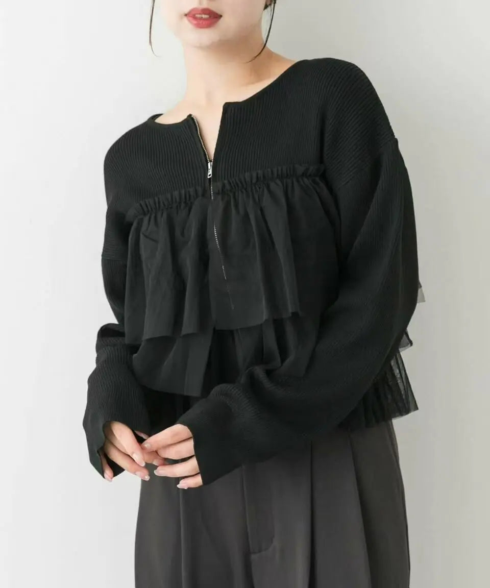 日本直送Double Zip Frill Knit Cardigan HANNA