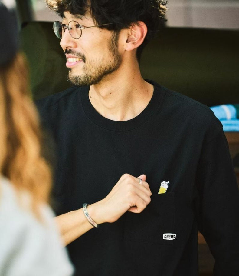 CHUMS Drink Logo  pocket Long sleeve T-shirt