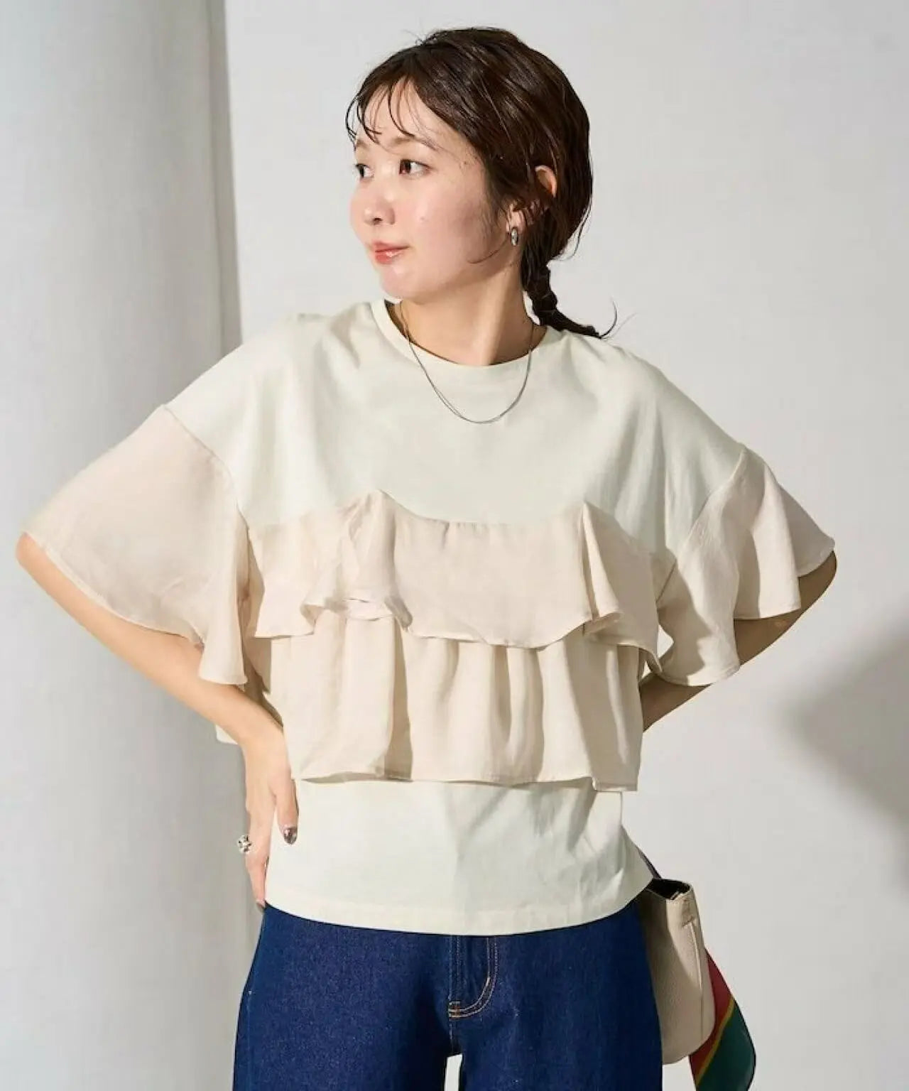 日本直送Bustier Style Layered Ruffle Short Sleeve Tops