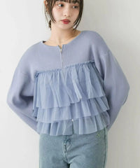 日本直送Double Zip Frill Knit Cardigan HANNA