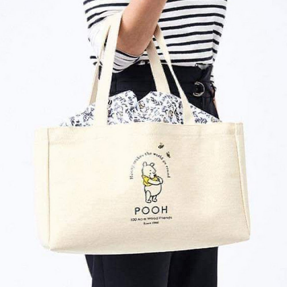 【一口價$98/個】日本雜誌附錄 Winnie the Pooh 束口帆布購物袋 18L kay
