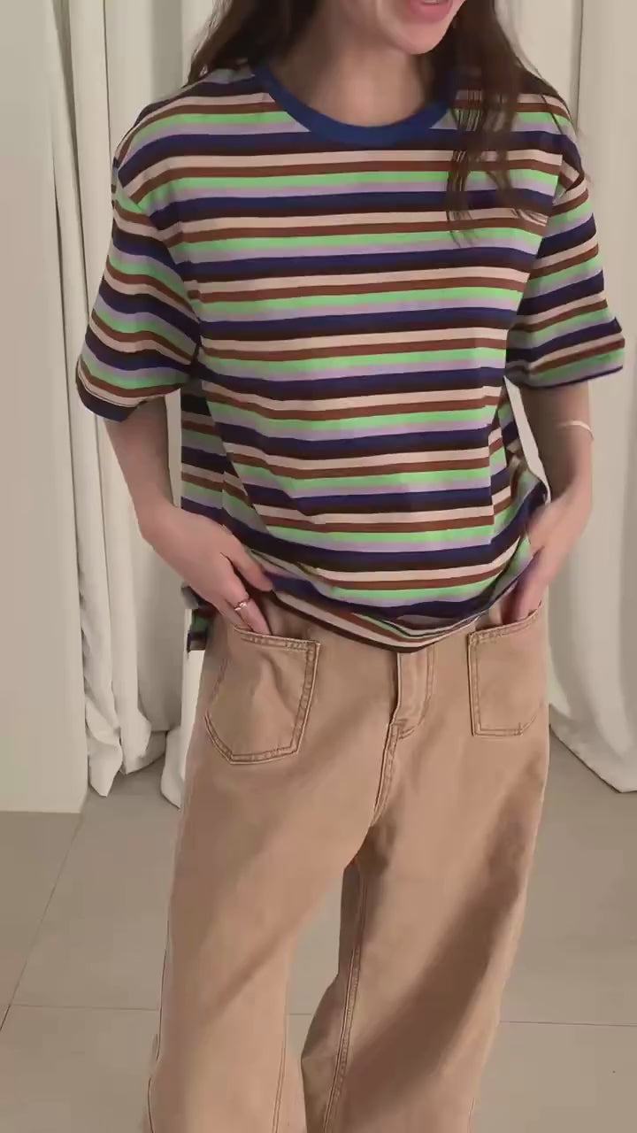 Korean Direct Delivery Retro Remix Stripe Tee
