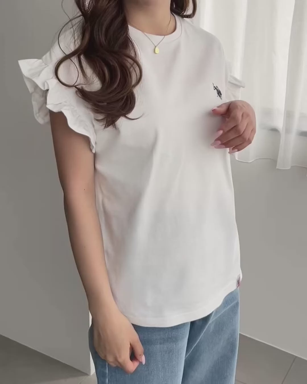 日本直送Us Polo Assn Embroidered Shoulder Frill Tee