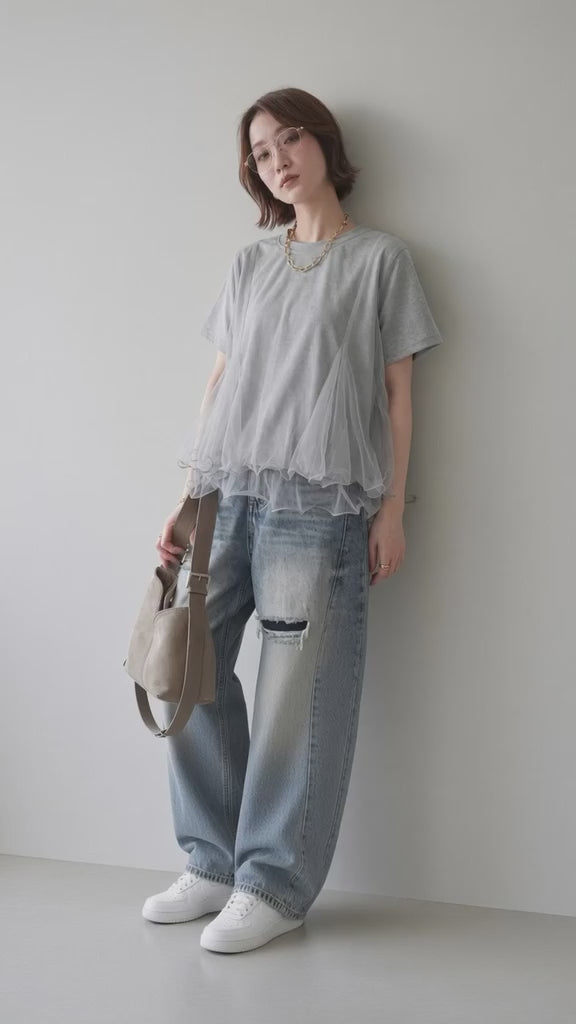 韓國直送Sheer Wave Peplum Tee