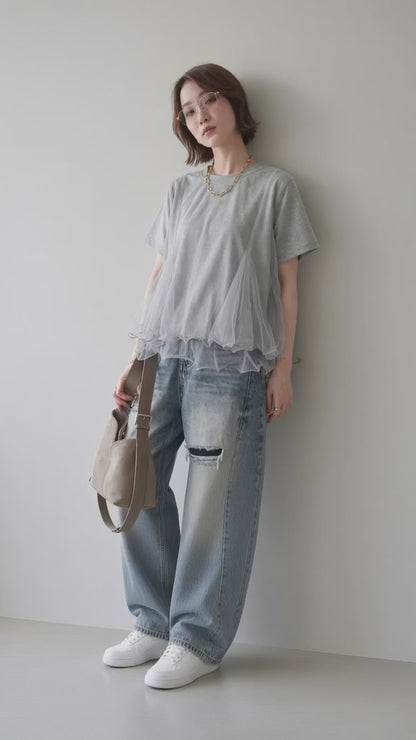 韓國直送Sheer Wave Peplum Tee
