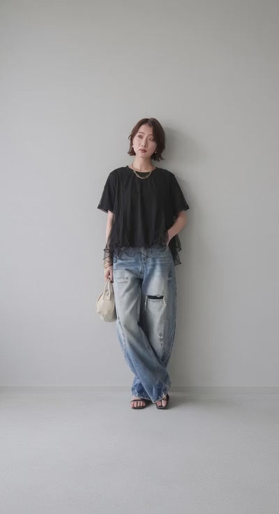 韓國直送Sheer Wave Peplum Tee