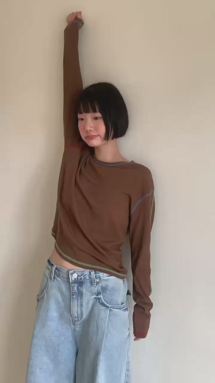 韓國直送Casual Contrast Stitch Top