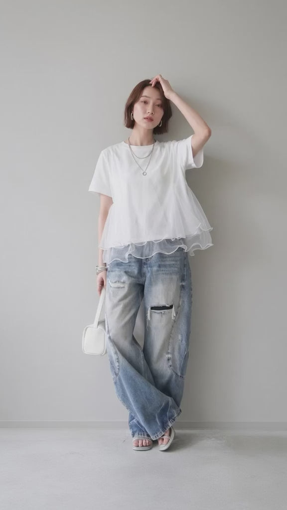 韓國直送Sheer Wave Peplum Tee