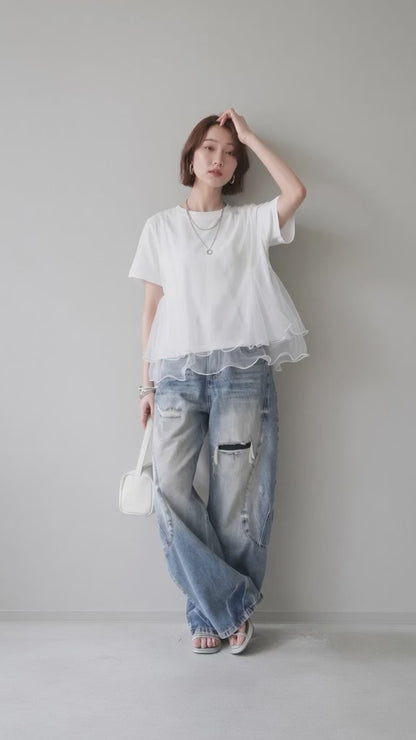 韓國直送Sheer Wave Peplum Tee