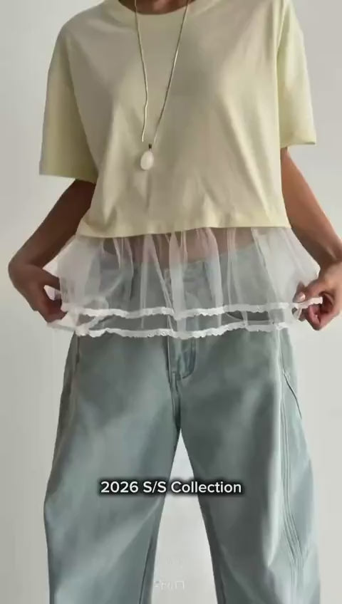 韓國直送Lace Trim Layered Tee 🌼