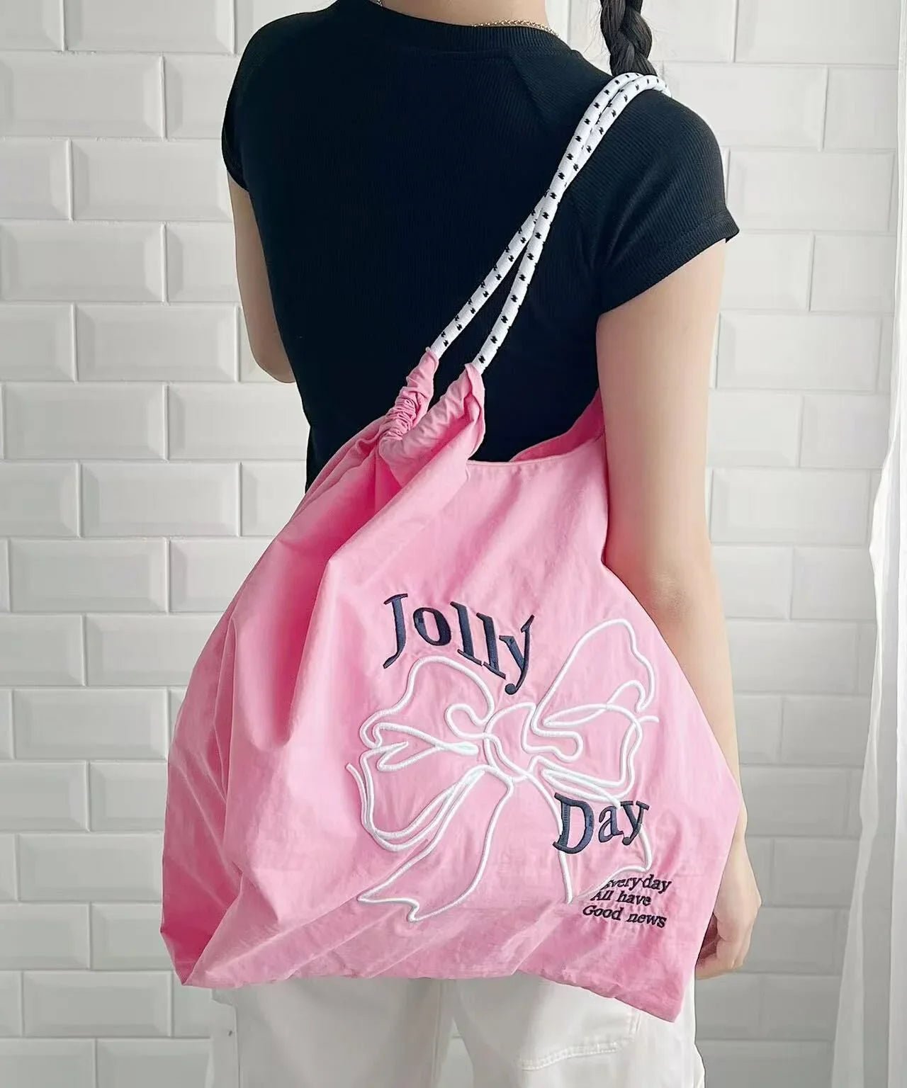 日本直送Ribbon embroidered tote bag - HLY &amp; CHOCCICO