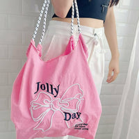 日本直送Ribbon embroidered tote bag - HLY & CHOCCICO