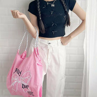日本直送Ribbon embroidered tote bag - HLY & CHOCCICO
