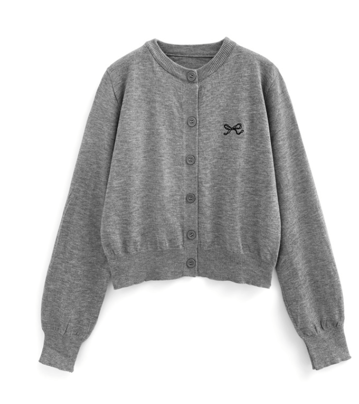 日本直送Ribbon Embroidery Short Length Knitted Cardiga - HLY & CHOCCICO