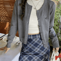 日本直送Ribbon Embroidery Short Length Knitted Cardiga - HLY & CHOCCICO