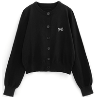 日本直送Ribbon Embroidery Short Length Knitted Cardiga - HLY & CHOCCICO