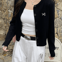 日本直送Ribbon Embroidery Short Length Knitted Cardiga - HLY & CHOCCICO