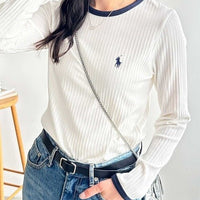 RL Ribbed Fabric Contrast Long Sleeve Tee - HLY & CHOCCICO