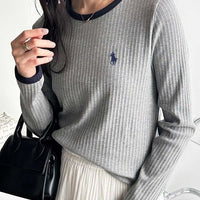 RL Ribbed Fabric Contrast Long Sleeve Tee - HLY & CHOCCICO