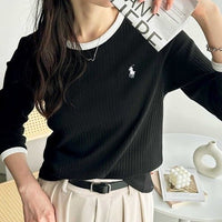 RL Ribbed Fabric Contrast Long Sleeve Tee - HLY & CHOCCICO