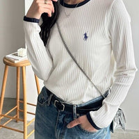 RL Ribbed Fabric Contrast Long Sleeve Tee - HLY & CHOCCICO
