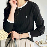 RL Ribbed Fabric Contrast Long Sleeve Tee - HLY & CHOCCICO