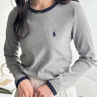 RL Ribbed Fabric Contrast Long Sleeve Tee - HLY & CHOCCICO