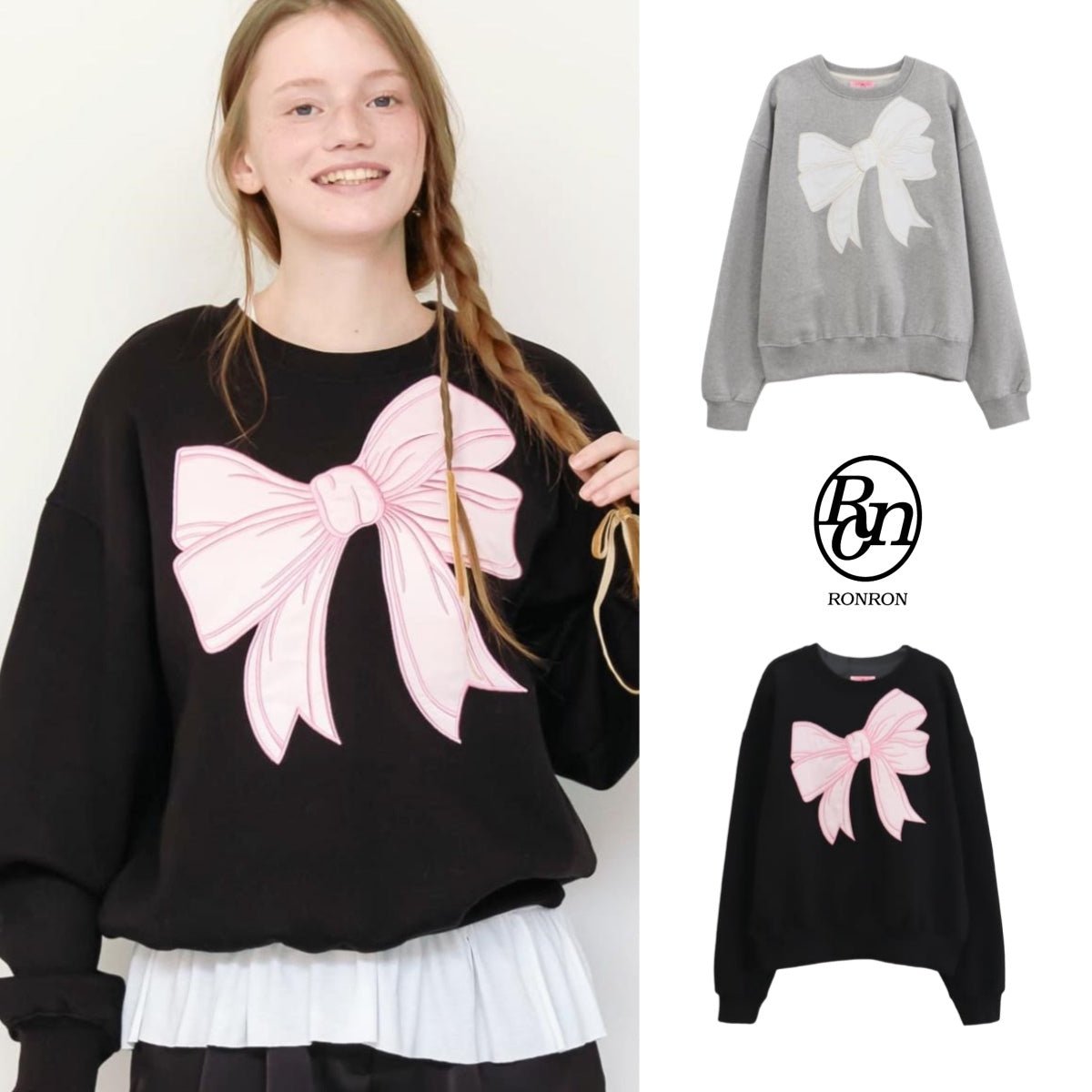 韓國潮牌RonRon bow sweatshirt - 2 Color