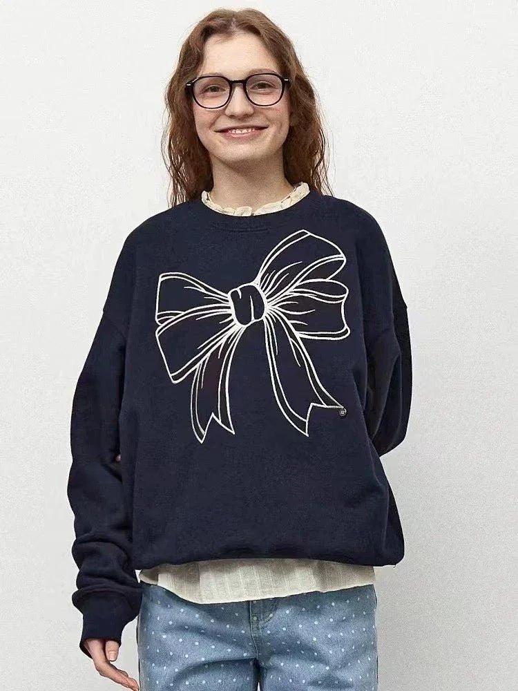 韓國潮牌RonRon Embroidered line bow sweatshirt - 5 Color - HLY &amp; CHOCCICO