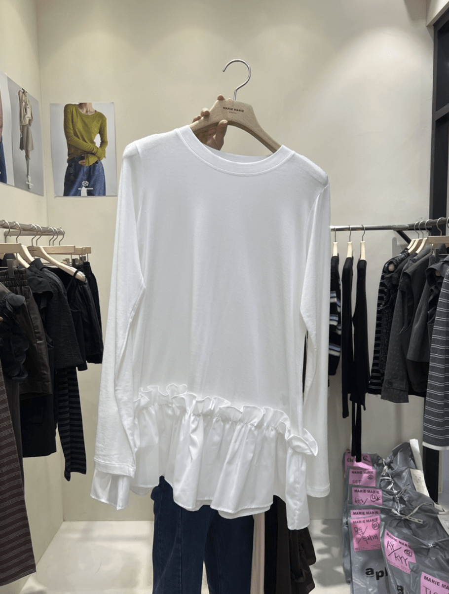 韓國直送Ruffled Hem Long Sleeve Top - HLY & CHOCCICO