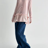 韓國直送Ruffled Hem Long Sleeve Top - HLY & CHOCCICO