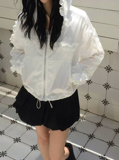 韓國直送Ruffled Zip - Up Jacket - HLY &amp; CHOCCICO