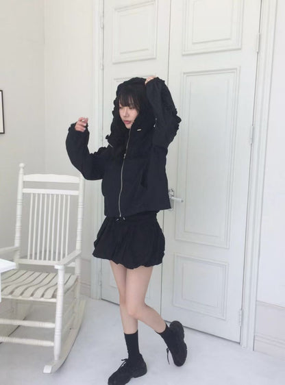 韓國直送Ruffled Zip - Up Jacket - HLY &amp; CHOCCICO