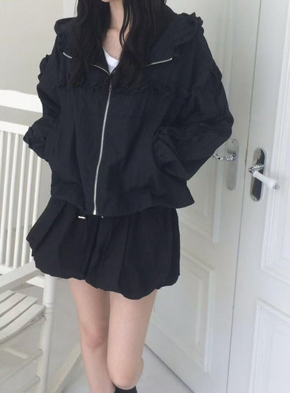 韓國直送Ruffled Zip - Up Jacket - HLY &amp; CHOCCICO