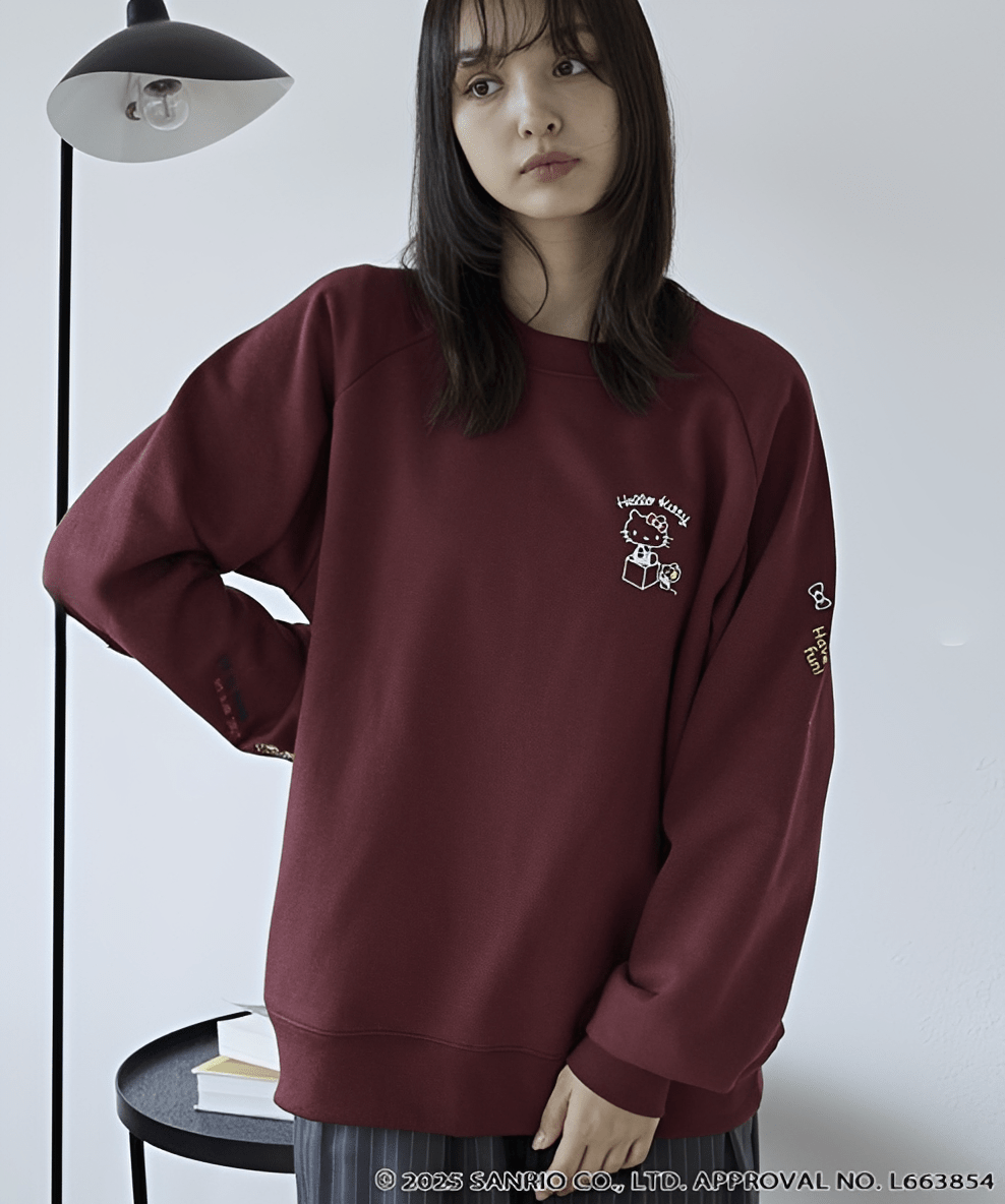 日本直送Sanrio embroidery assorted print oversized crew neck sweatshirt - HLY &amp; CHOCCICO