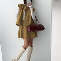 韓國直送Suede Zip-Up Vest ／ A-Line Suede Skirt - HLY & CHOCCICO