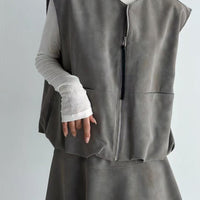 韓國直送Suede Zip-Up Vest ／ A-Line Suede Skirt - HLY & CHOCCICO