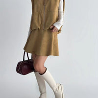 韓國直送Suede Zip-Up Vest ／ A-Line Suede Skirt - HLY & CHOCCICO