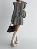 韓國直送Suede Zip-Up Vest ／ A-Line Suede Skirt - HLY & CHOCCICO