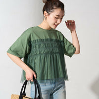 Tulle Ruffle Docking Short Sleeve T-Shirt - HLY & CHOCCICO