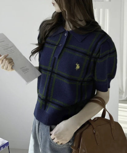 日本直送U.S. POLO ASSN 別注Check Short Length Knit Top （新款預售5月發貨） - HLY &amp; CHOCCICO