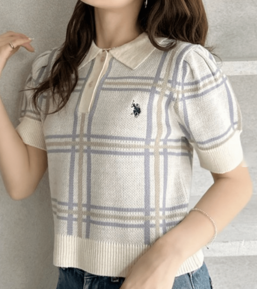 日本直送U.S. POLO ASSN 別注Check Short Length Knit Top （新款預售5月發貨） - HLY &amp; CHOCCICO