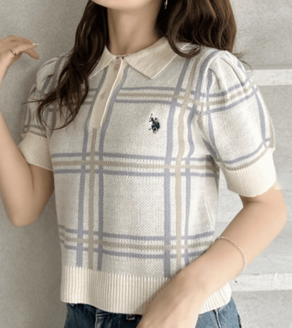 日本直送U.S. POLO ASSN 別注Check Short Length Knit Top （新款預售5月發貨） - HLY &amp; CHOCCICO